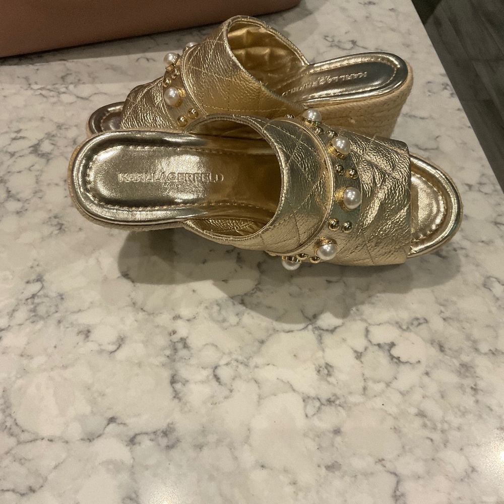 Karl Langerfeld wedge gold sandals